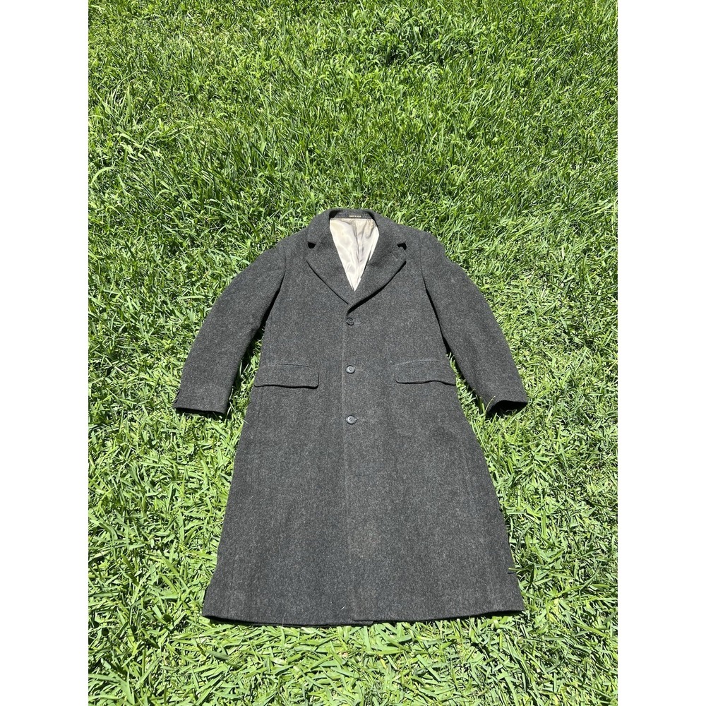 Vintage Adolfo Gray Wool Classics Mens Long Sleeve Trench Overcoat SZ 40 Reg